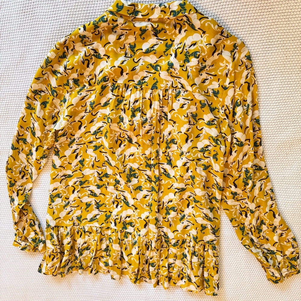 ANTHROPOLOGIE + MAEVE Janie Flounced Peasant Blouse Rabbit Printed Top - Picture 12 of 16